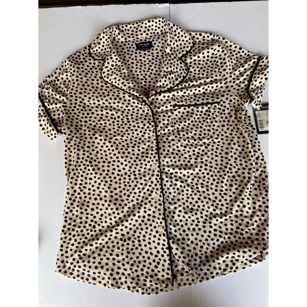Kate Spade New York Blushdot Pajama Set Pink Black Polka Dot Short Sleeve Sm NWT